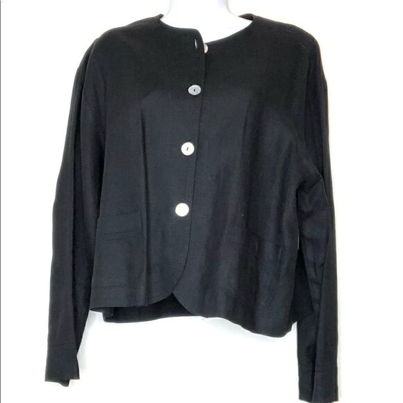 A.P. Collection California Black Linen Jacket LS - Picture 1 of 9